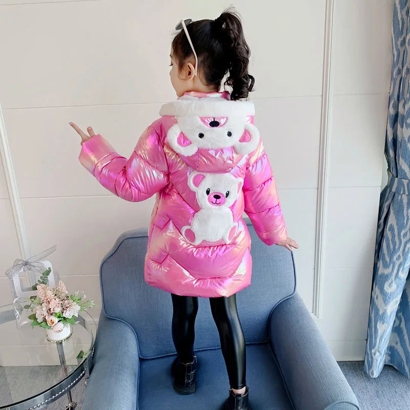 3 4 6 8 10 Years Girls Long Winter Down Jacket Cute Bear Coats