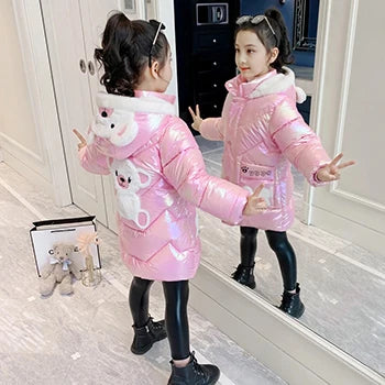 3 4 6 8 10 Years Girls Long Winter Down Jacket Cute Bear Coats