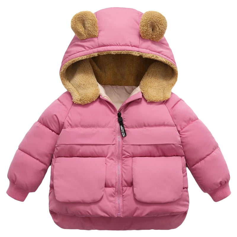 Girls New Woolen Thicken Bear Hooded Outerwear