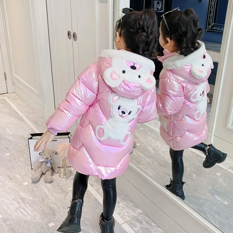 3 4 6 8 10 Years Girls Long Winter Down Jacket Cute Bear Coats