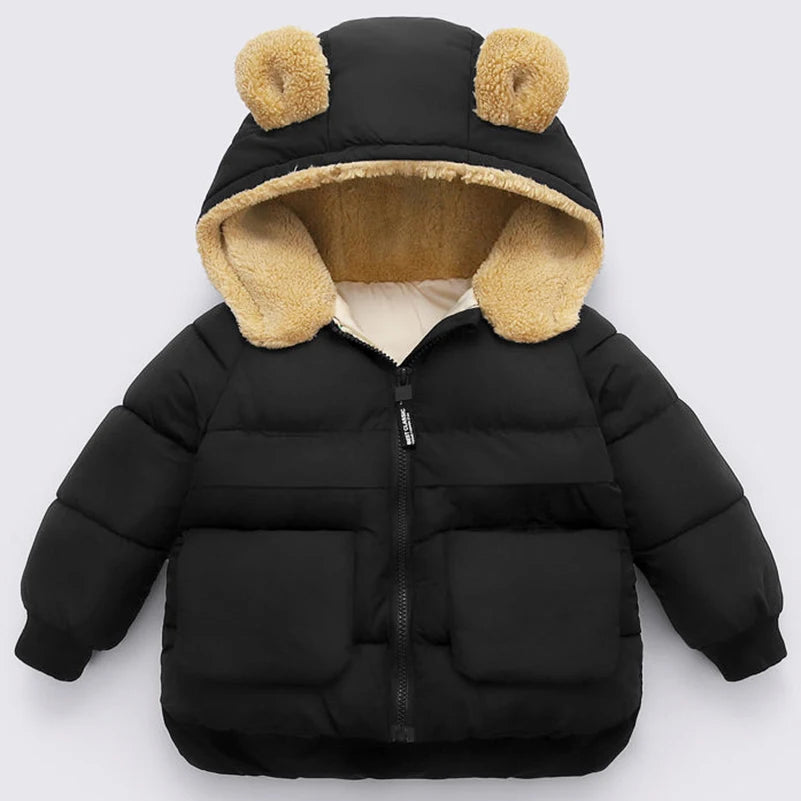 Girls New Woolen Thicken Bear Hooded Outerwear