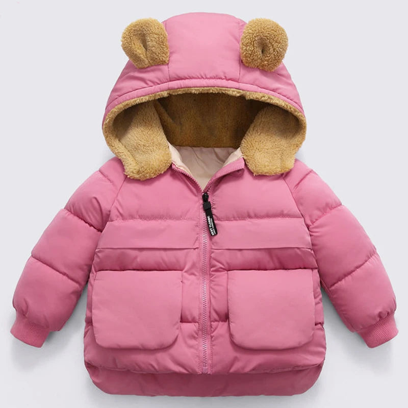 Girls New Woolen Thicken Bear Hooded Outerwear