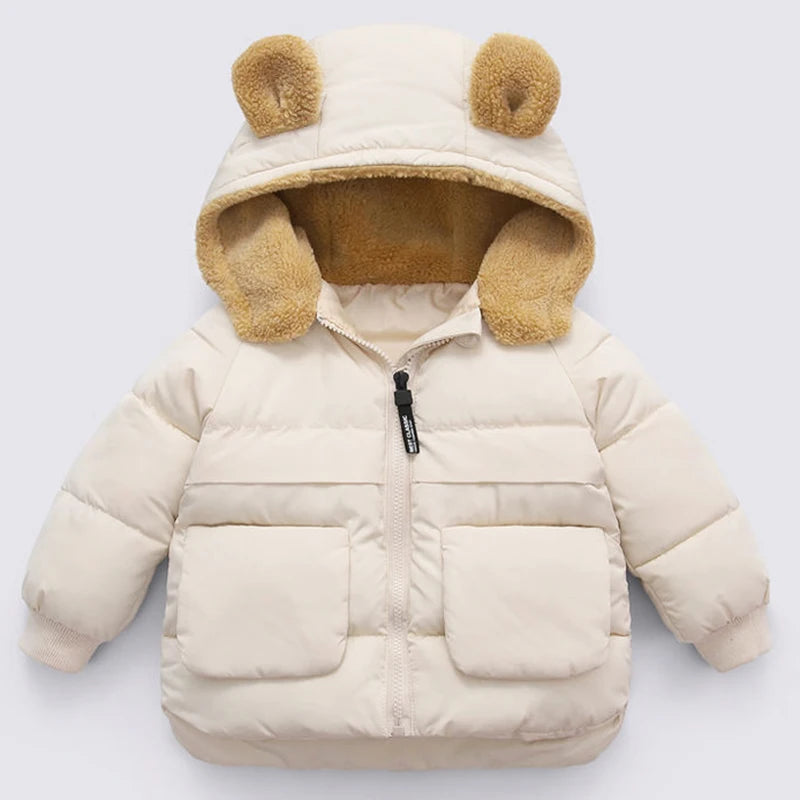 Girls New Woolen Thicken Bear Hooded Outerwear