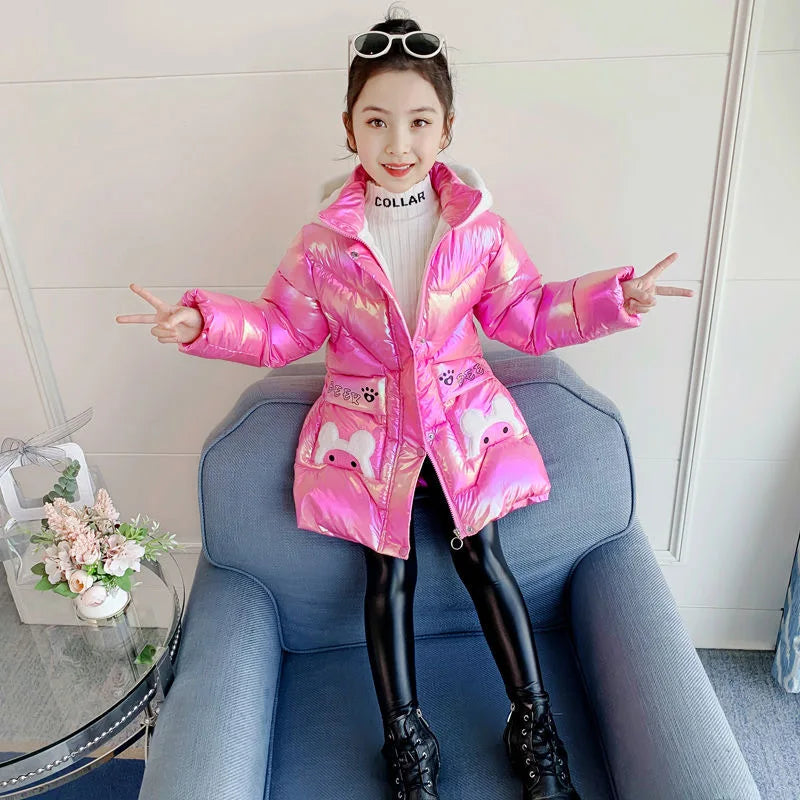 3 4 6 8 10 Years Girls Long Winter Down Jacket Cute Bear Coats