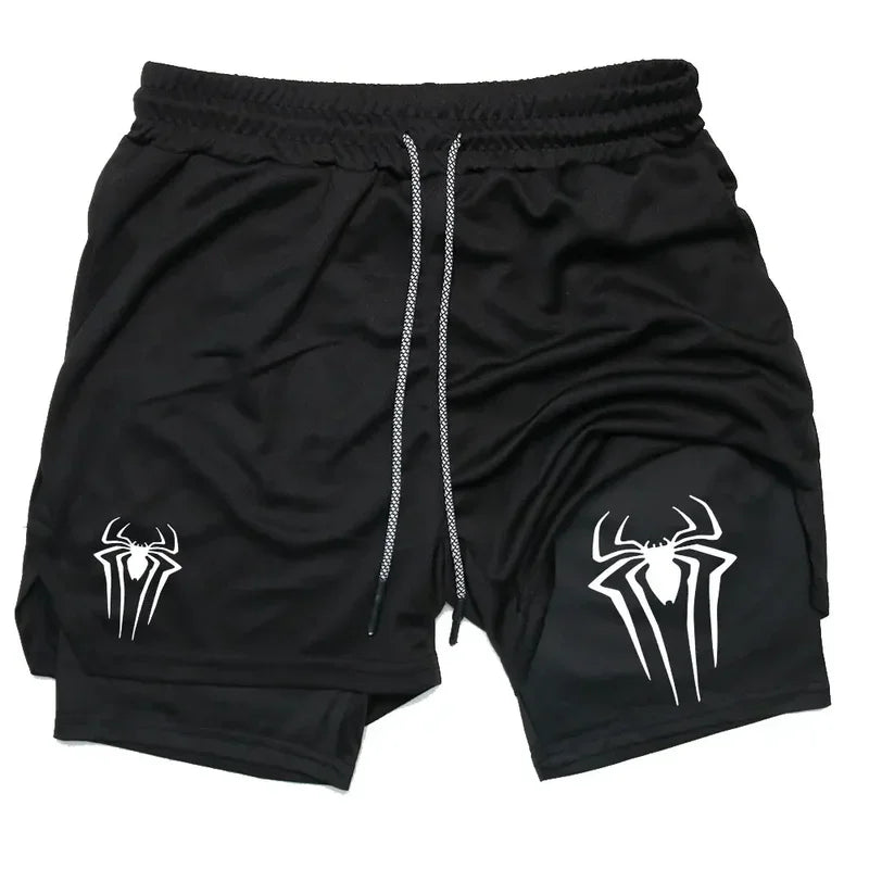 Men's sports shorts, spider print compression shorts