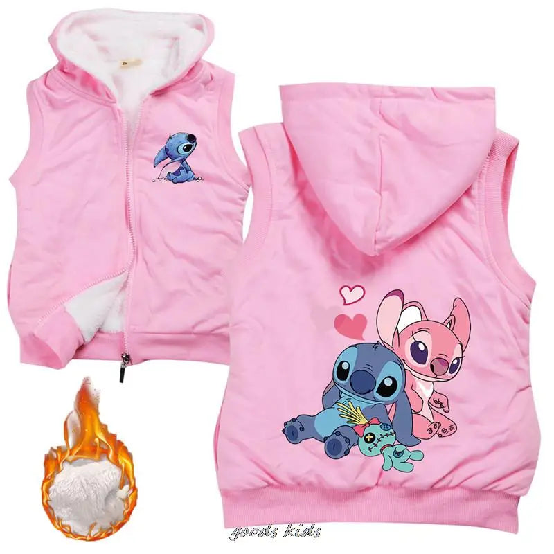 Lilo And Stitch Hooded Child Waistcoat Zip Kids Fleece Hoodie