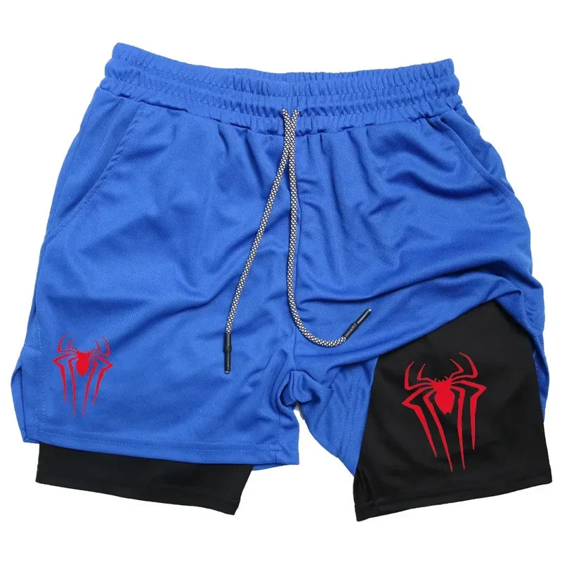 Men's sports shorts, spider print compression shorts