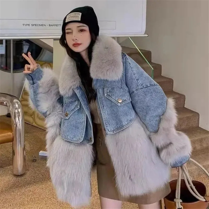 Women Winter Fashion Thick Faux Fox Fur Jackets