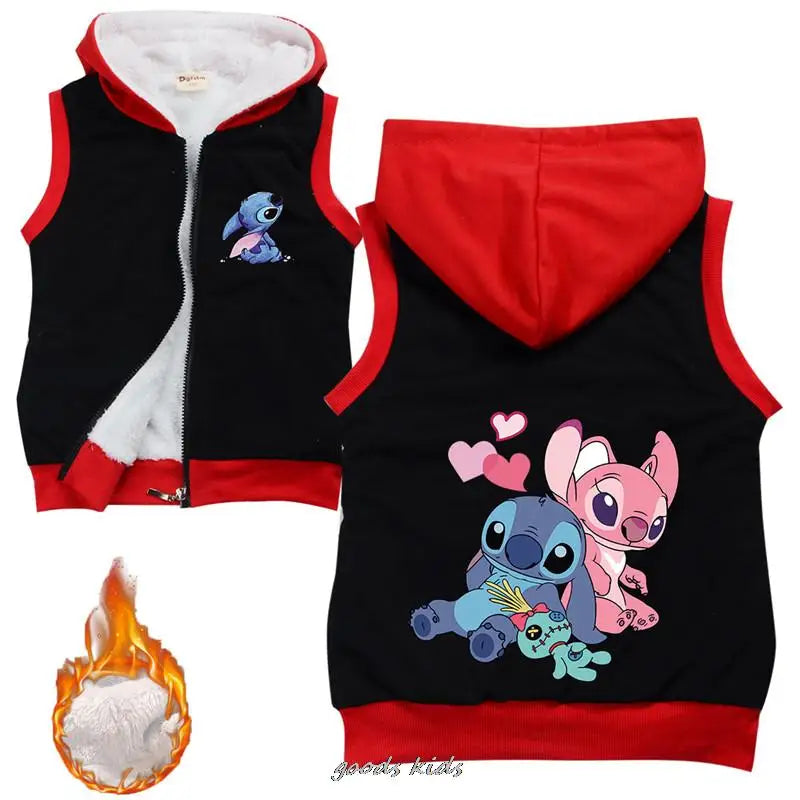 Lilo And Stitch Hooded Child Waistcoat Zip Kids Fleece Hoodie