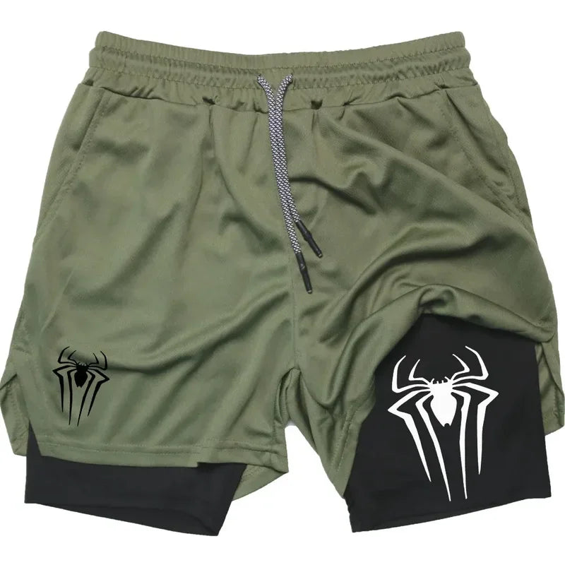 Men's sports shorts, spider print compression shorts