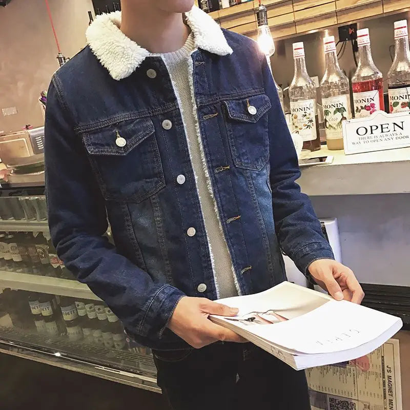 Denim Jackets Padding with Sheep Jeans Coat for Men