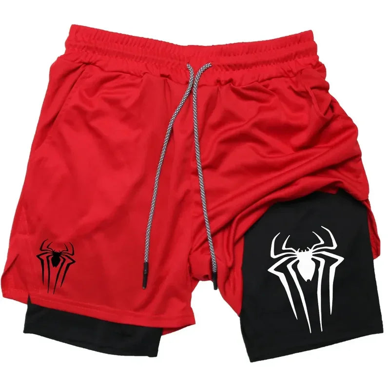 Men's sports shorts, spider print compression shorts