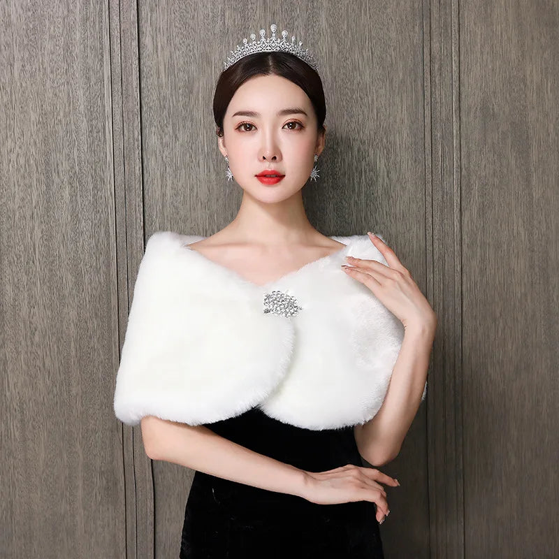 Women Bridal Shawl Wedding Cape  Faux Fur Winter