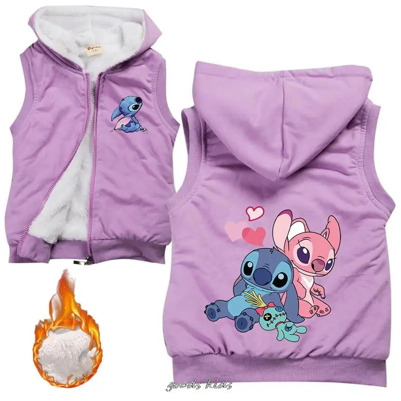 Lilo And Stitch Hooded Child Waistcoat Zip Kids Fleece Hoodie