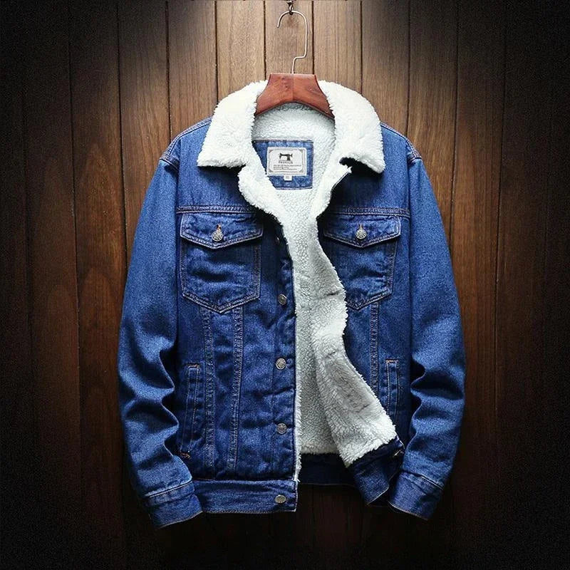 Denim Jackets Padding with Sheep Jeans Coat for Men