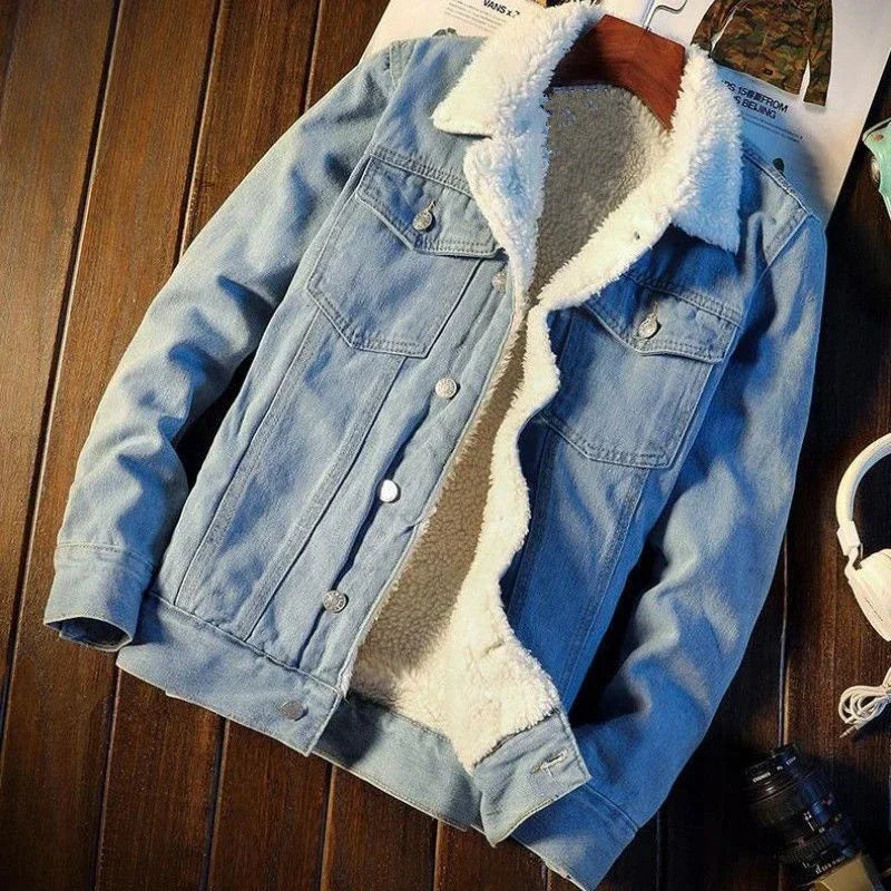 Denim Jackets Padding with Sheep Jeans Coat for Men