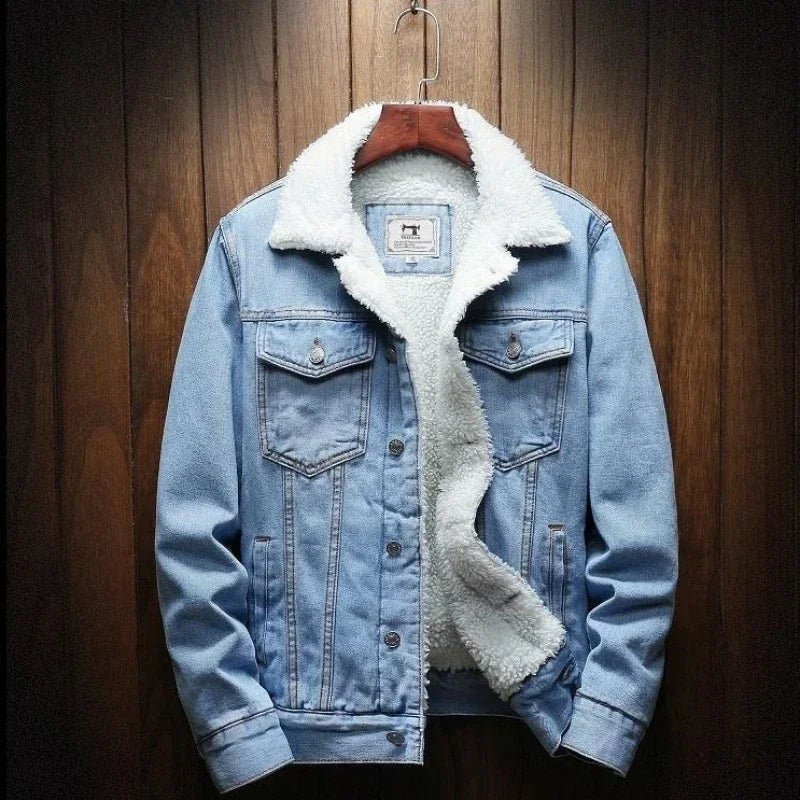 Denim Jackets Padding with Sheep Jeans Coat for Men