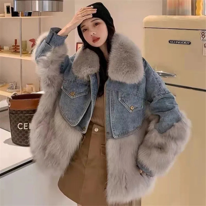 Women Winter Fashion Thick Faux Fox Fur Jackets