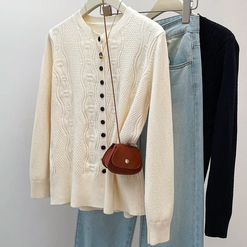 Knitted Sweater Top Chubby Girls Loose Slimming Cardigan