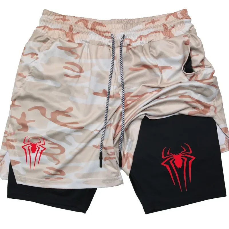 Men's sports shorts, spider print compression shorts