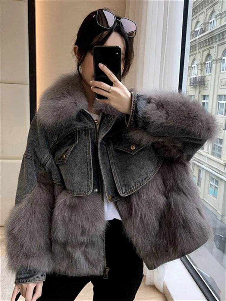 Women Winter Fashion Thick Faux Fox Fur Jackets