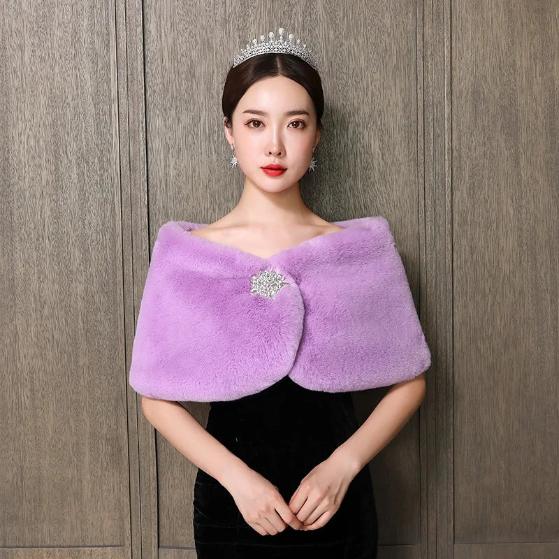 Women Bridal Shawl Wedding Cape  Faux Fur Winter