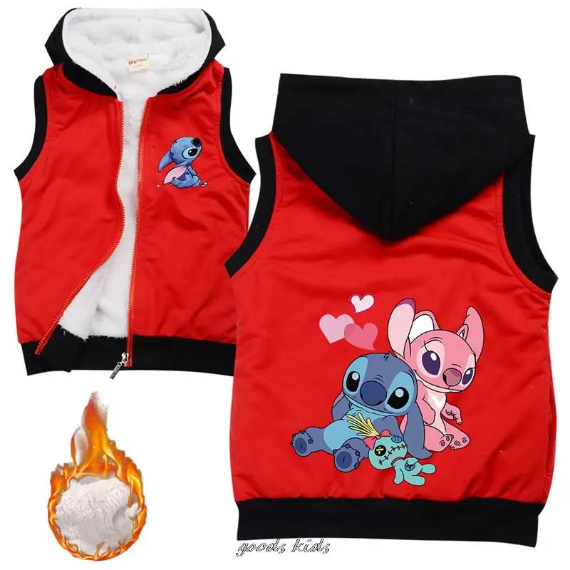 Lilo And Stitch Hooded Child Waistcoat Zip Kids Fleece Hoodie