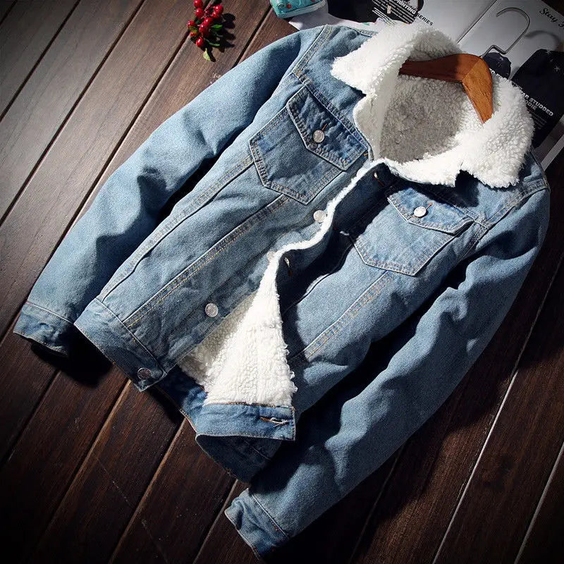 Denim Jackets Padding with Sheep Jeans Coat for Men