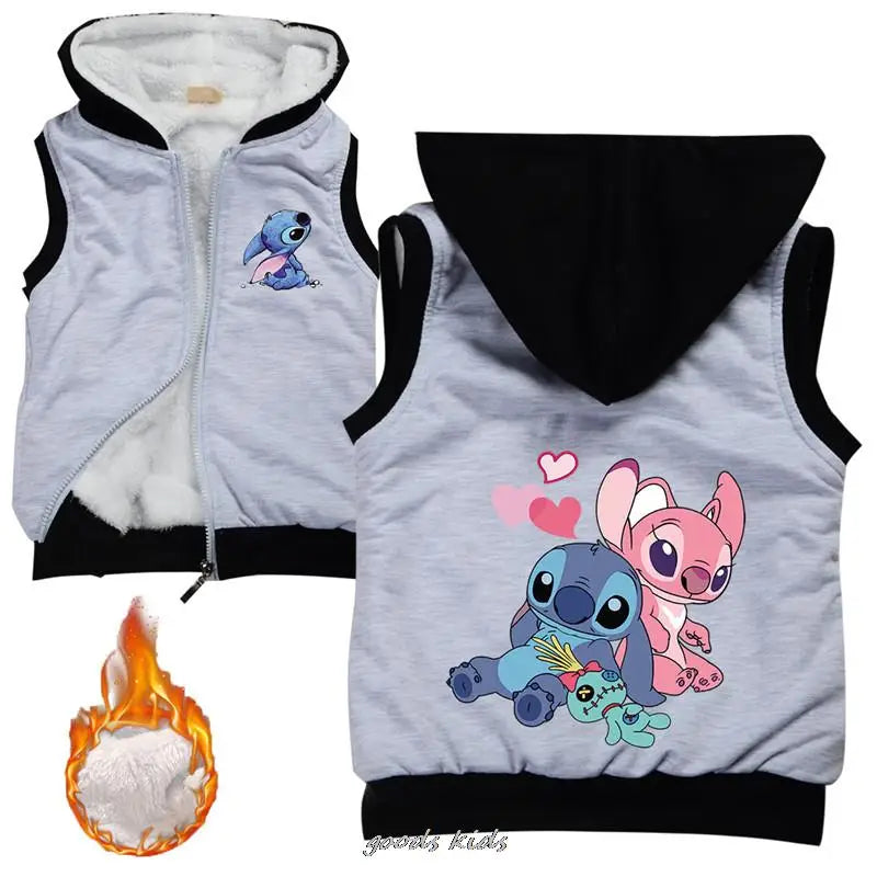 Lilo And Stitch Hooded Child Waistcoat Zip Kids Fleece Hoodie