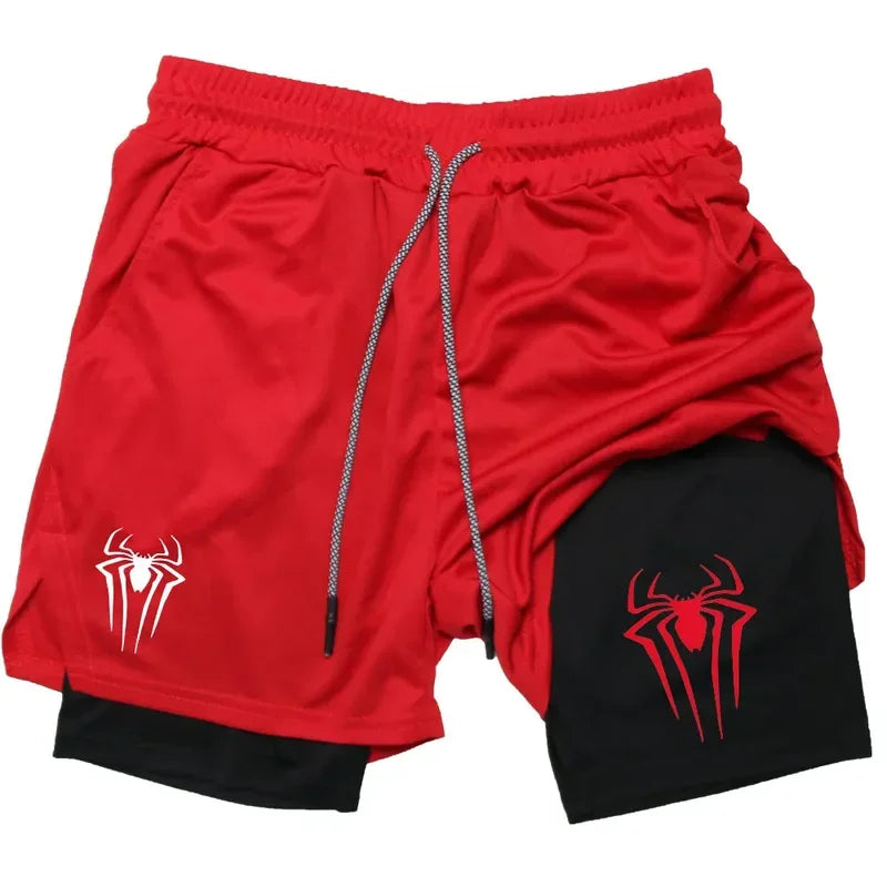 Men's sports shorts, spider print compression shorts