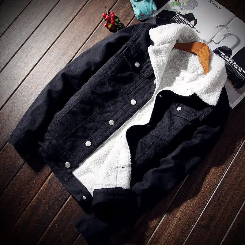 Denim Jackets Padding with Sheep Jeans Coat for Men