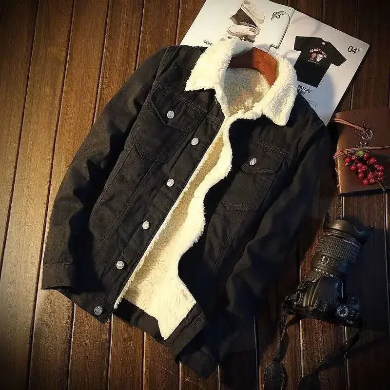 Denim Jackets Padding with Sheep Jeans Coat for Men